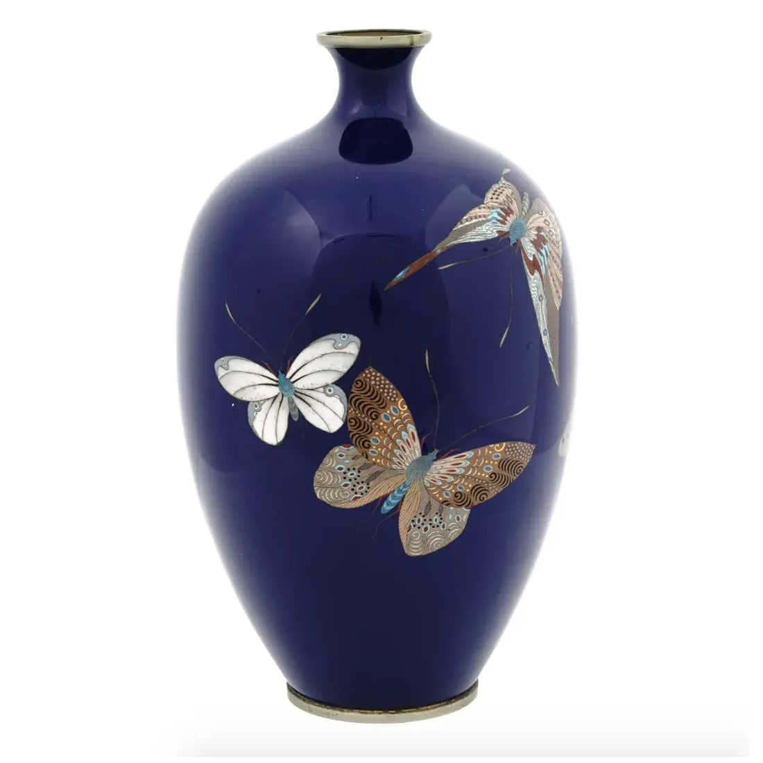 Late 19th Century Large Antique Meiji Japanese Cloisonne Enamel Butterflies Vase - 3