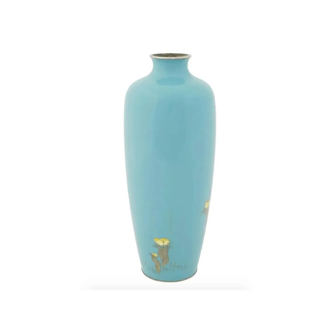 Antique Meiji Japanese Cloisonne Turquoise Enamel Crane Vase Signed Ota - 7