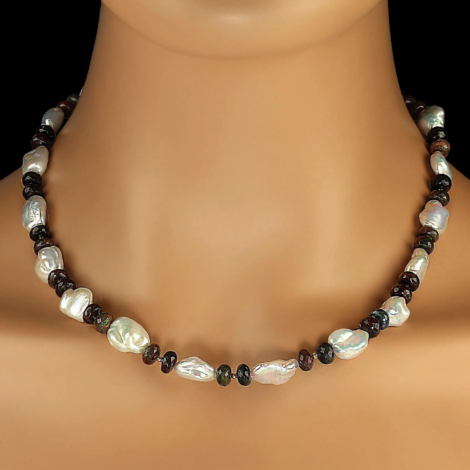 Black Opal and White Keshi Pearl Necklace - 2