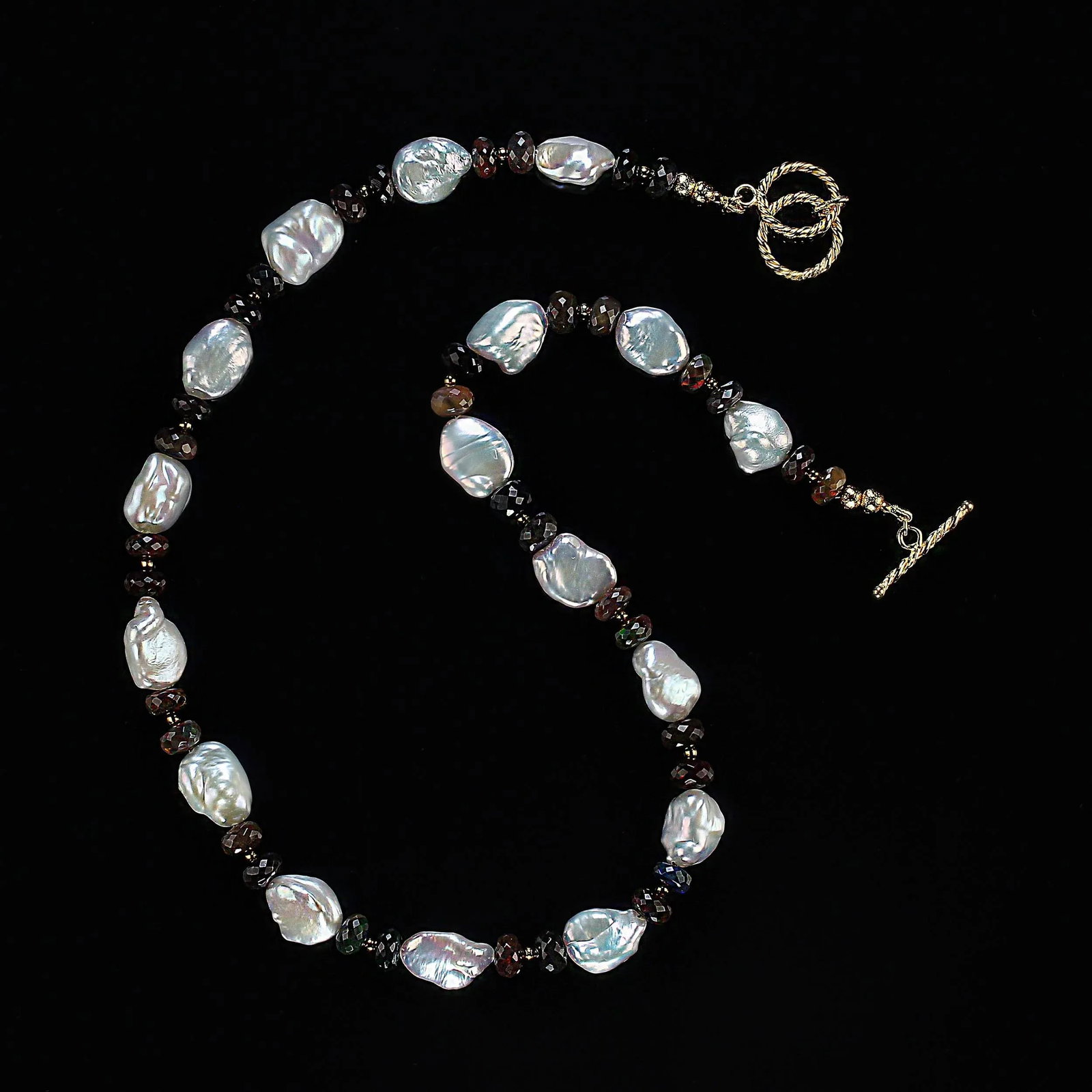 Black Opal and White Keshi Pearl Necklace - 3