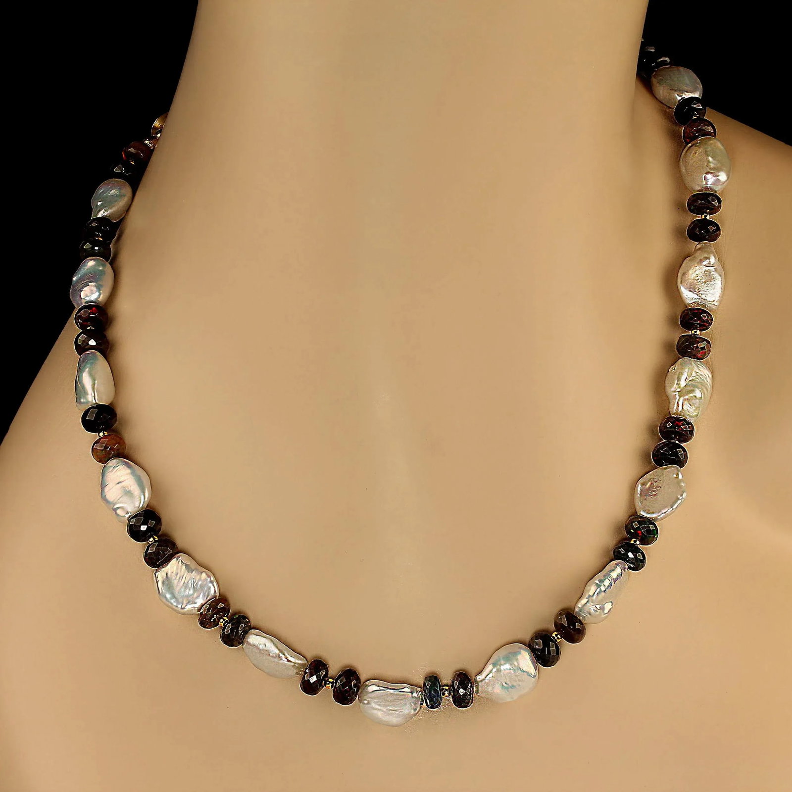 Black Opal and White Keshi Pearl Necklace - 5