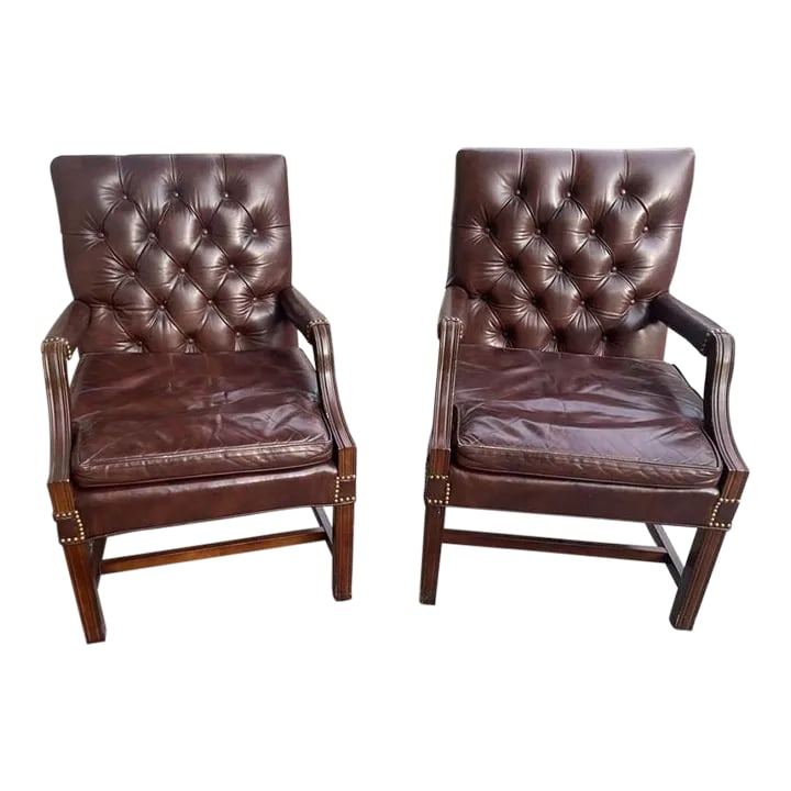 Leather Tufted Gainsborough Chairs by Leathercraft of Conover, North Carolina - a Pair (1 of 7)