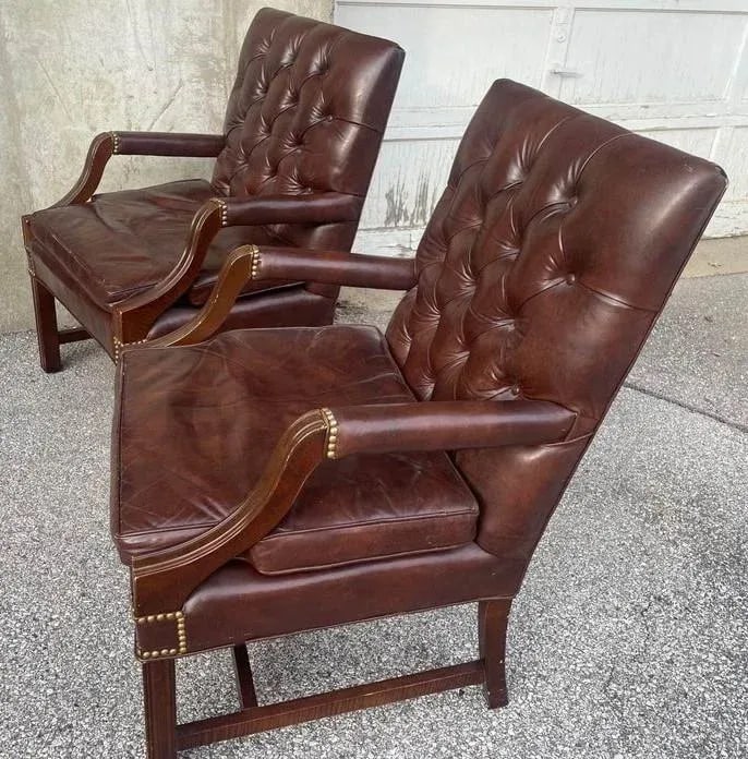 Leather Tufted Gainsborough Chairs by Leathercraft of Conover, North Carolina - a Pair - 2