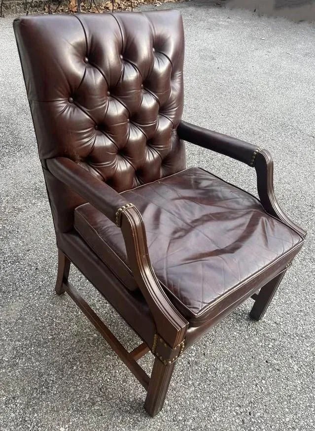 Leather Tufted Gainsborough Chairs by Leathercraft of Conover, North Carolina - a Pair - 3