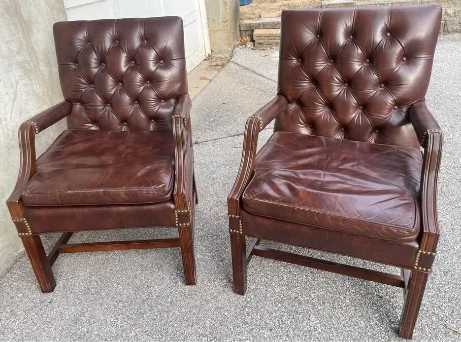 Leather Tufted Gainsborough Chairs by Leathercraft of Conover, North Carolina - a Pair - 4