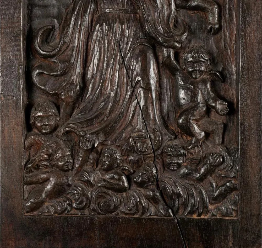 18th Century Spanish Colonial Religious Carved Wood Bas Relief Panel - Nuestra SeÃ±ora - 3
