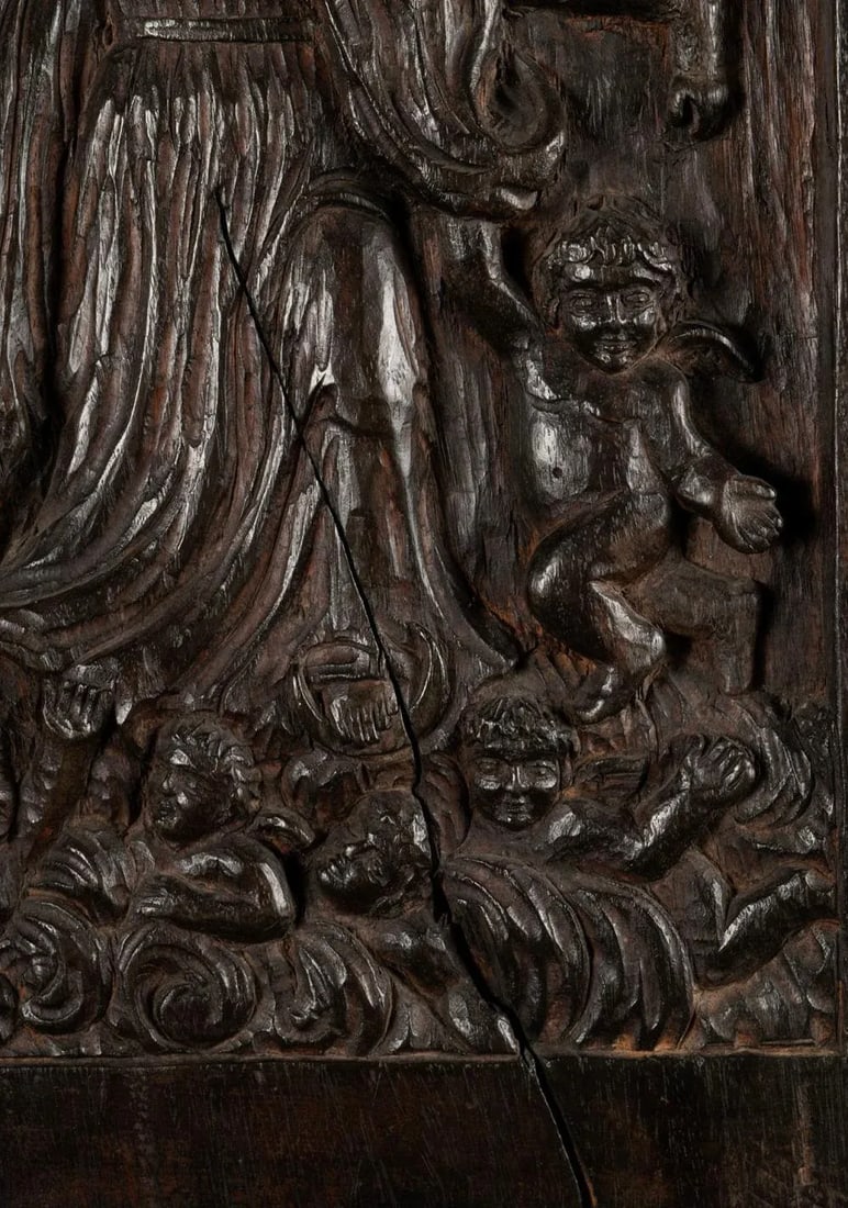 18th Century Spanish Colonial Religious Carved Wood Bas Relief Panel - Nuestra SeÃ±ora - 4