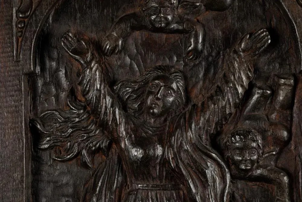 18th Century Spanish Colonial Religious Carved Wood Bas Relief Panel - Nuestra SeÃ±ora - 5