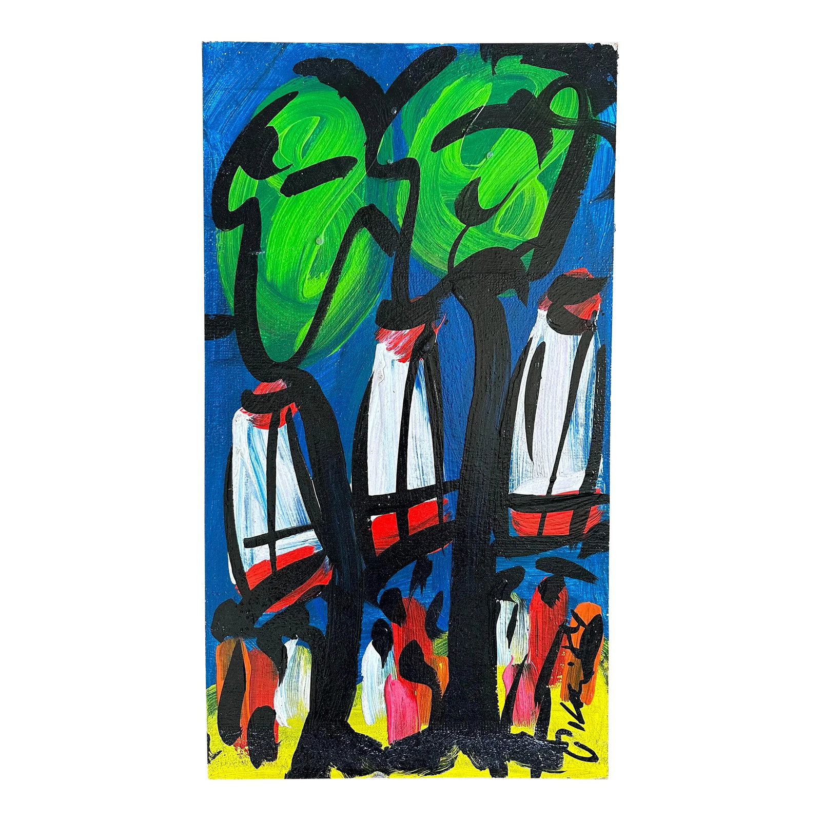 Sailboats, Peter Keil, 1984: Peter Keil is a German artist who focuses primarily on abstract expressionism. Keil painted with some of the greats including Joan Miró, Pablo Picasso and Andy Warhol, to name a few. This is a