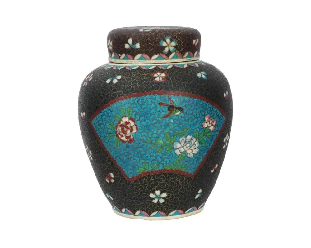 Large Antique Japanese Cloisonne Enamel on Porcelain Totai Jar Signed - 2