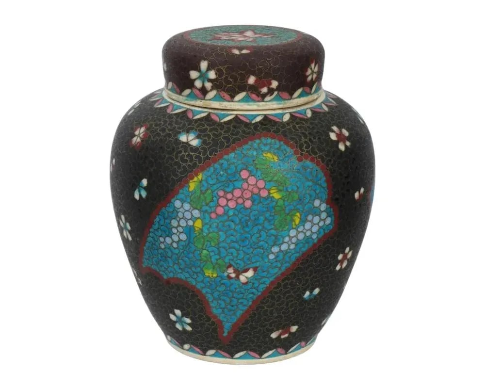 Large Antique Japanese Cloisonne Enamel on Porcelain Totai Jar Signed - 4