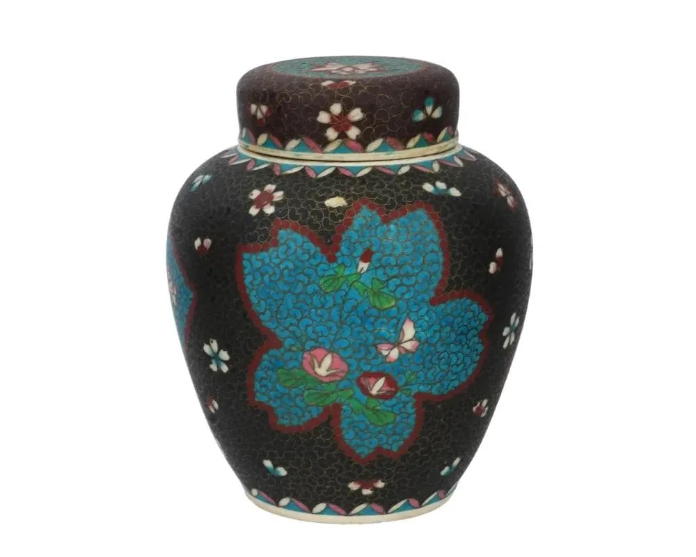 Large Antique Japanese Cloisonne Enamel on Porcelain Totai Jar Signed - 5