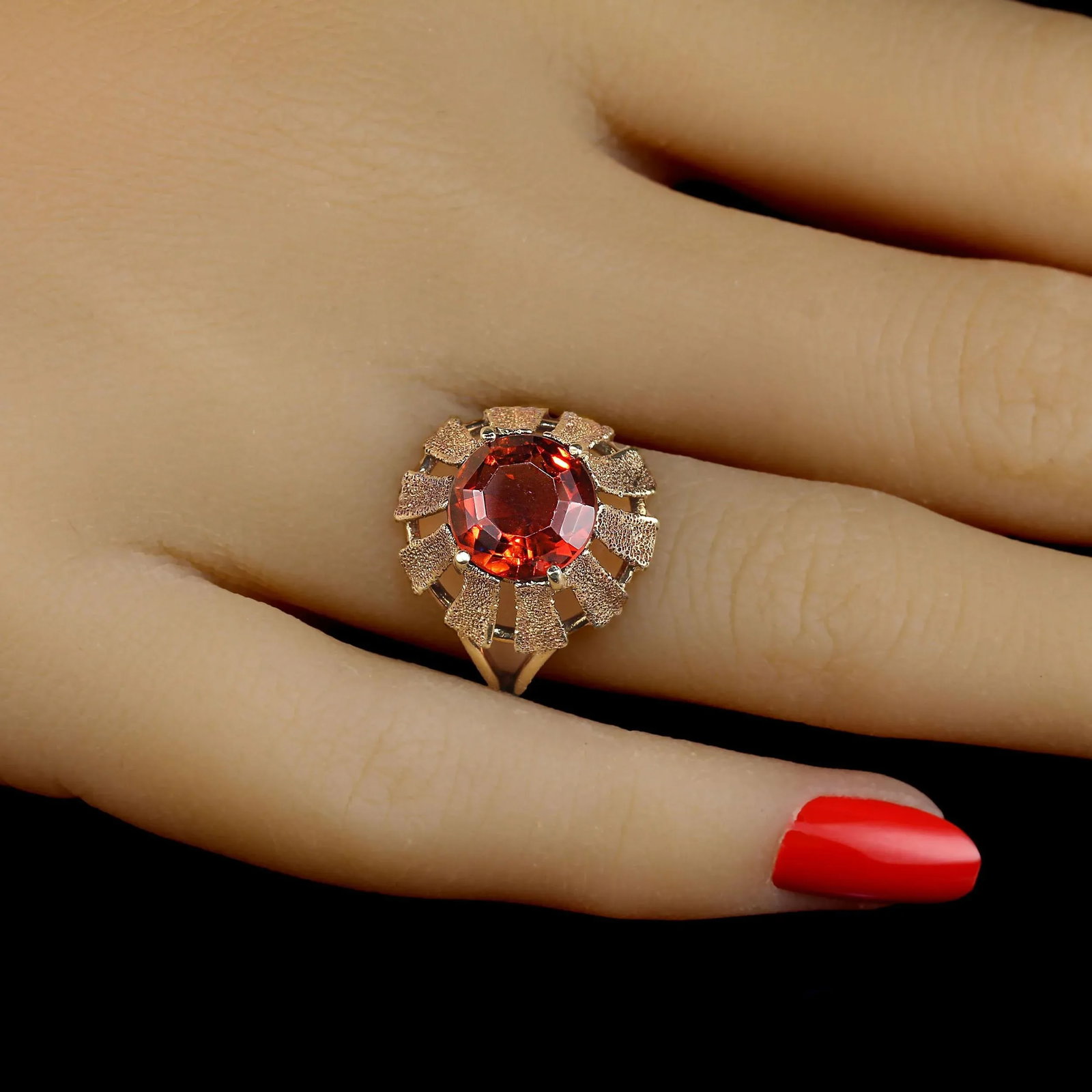 Vintage Ring 14k Gold Sunflower Setting for Round Citrine Size 5.5 - 2