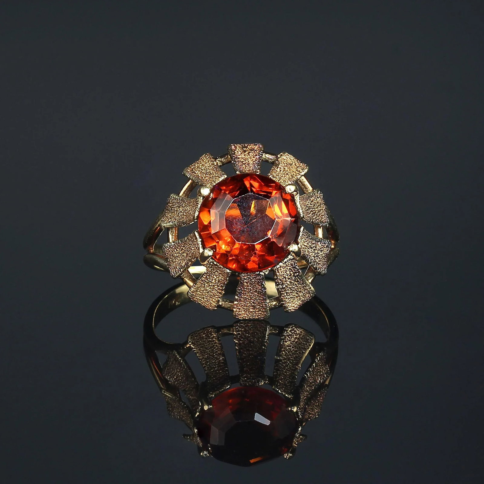 Vintage Ring 14k Gold Sunflower Setting for Round Citrine Size 5.5 - 4