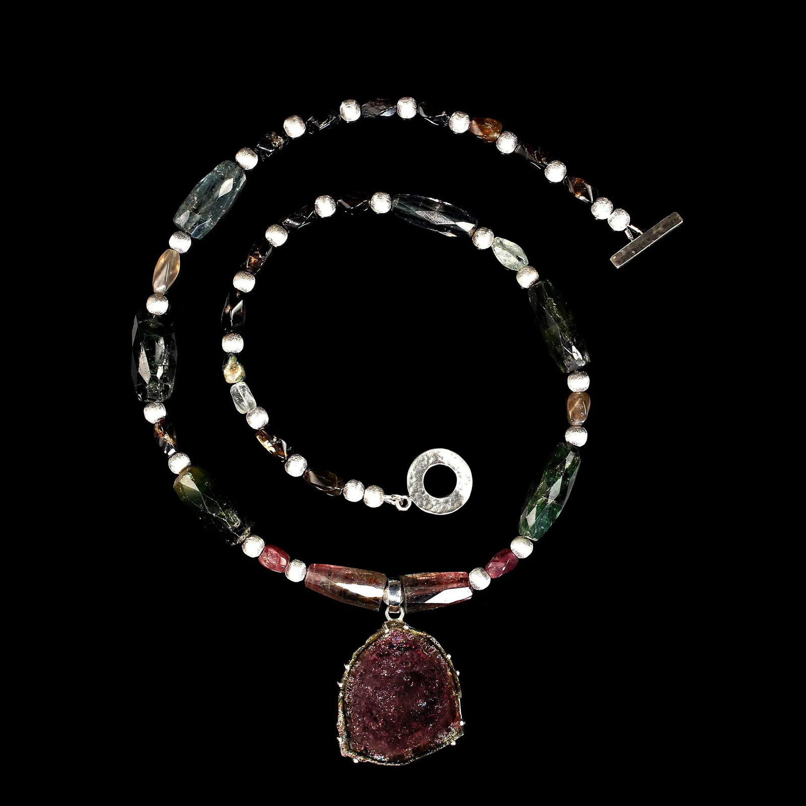 Multi Color Tourmaline Necklace and Watermelon Slice Pendant - 3