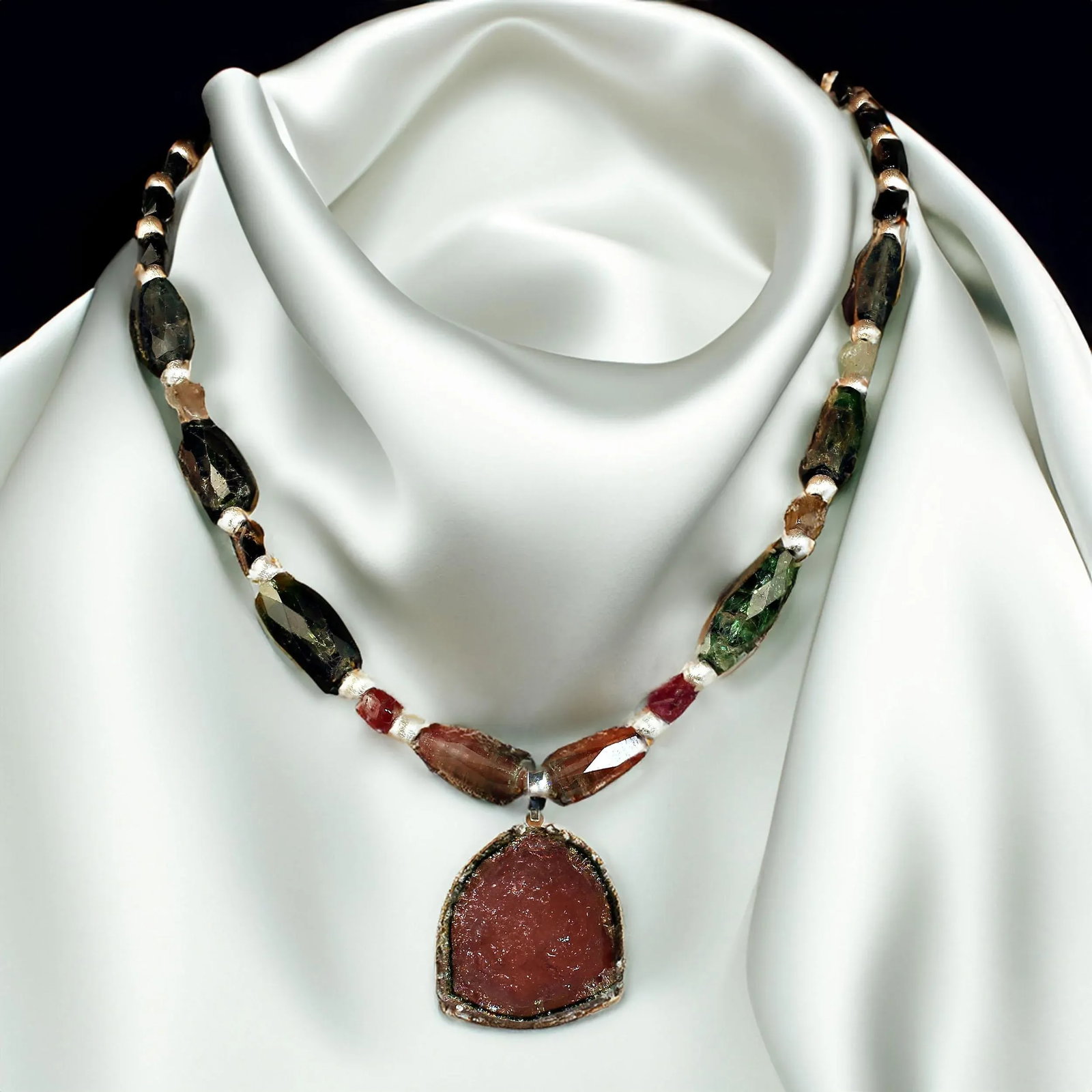 Multi Color Tourmaline Necklace and Watermelon Slice Pendant - 5