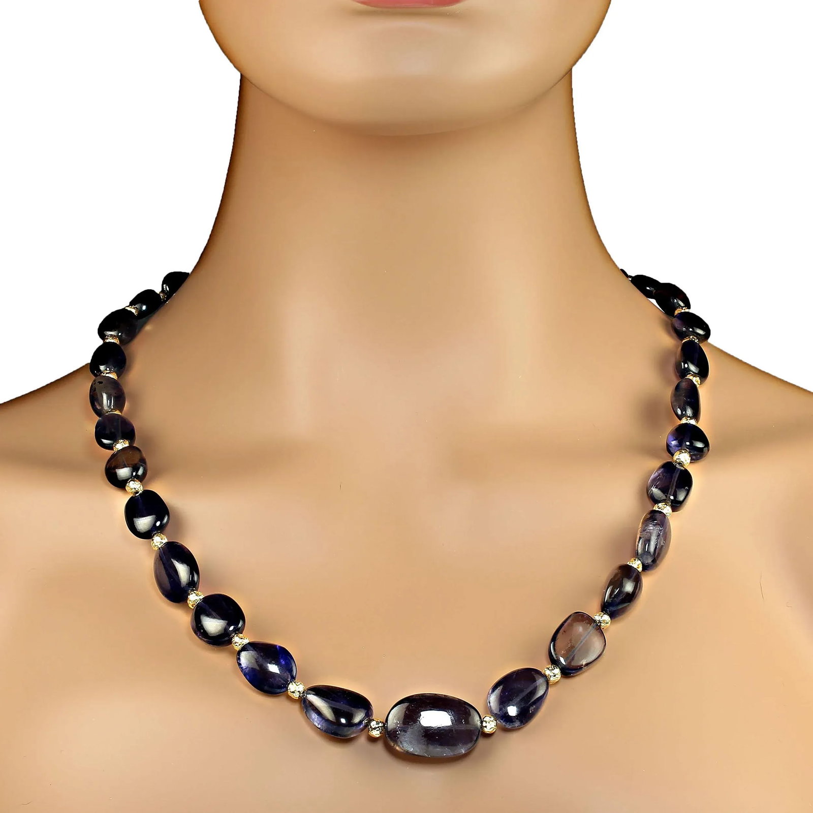 Necklace of Transparent Blue Iolite Goldy Accents - 2