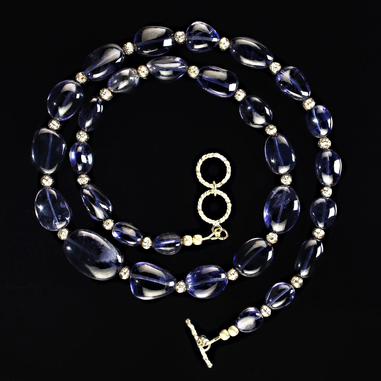 Necklace of Transparent Blue Iolite Goldy Accents - 3