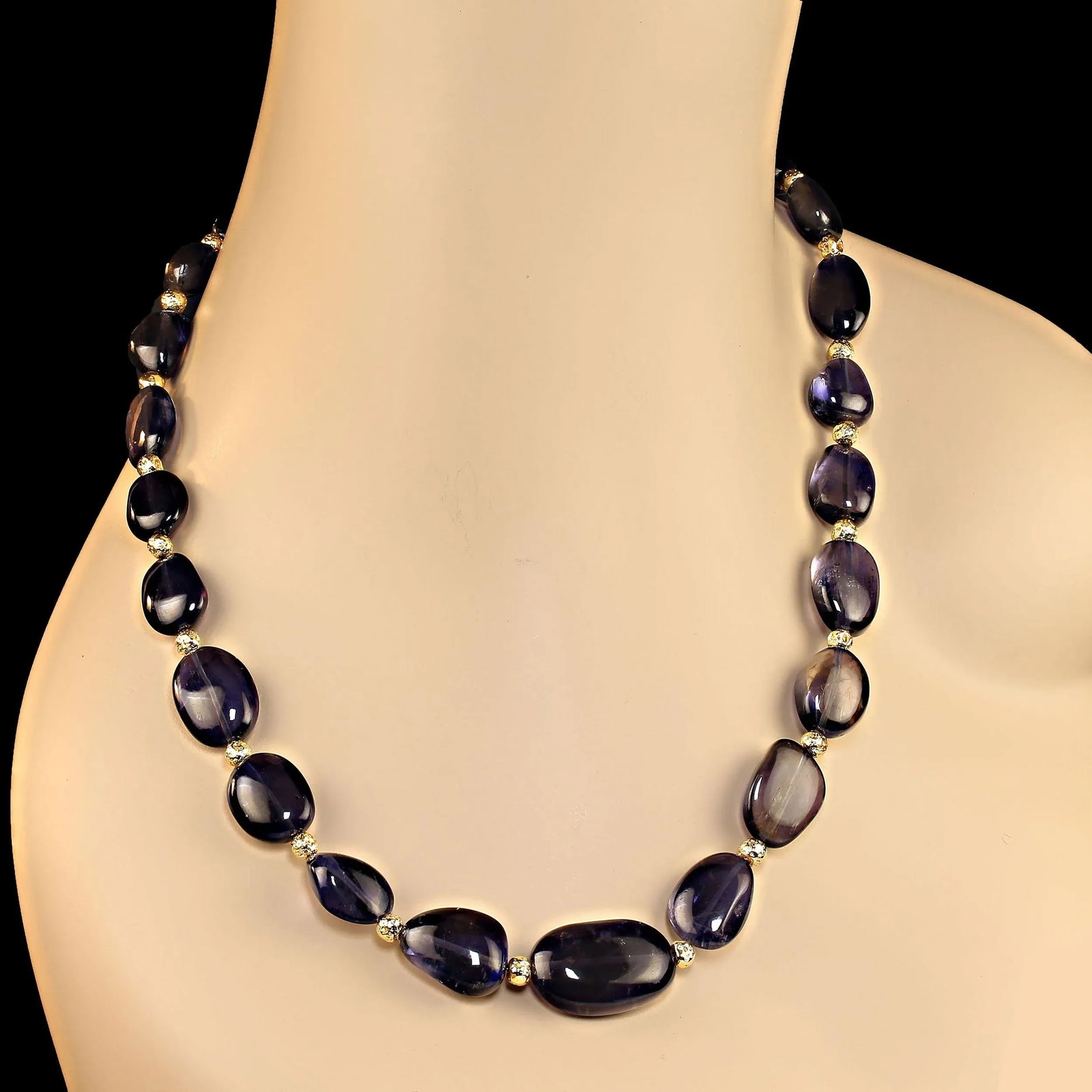 Necklace of Transparent Blue Iolite Goldy Accents - 4