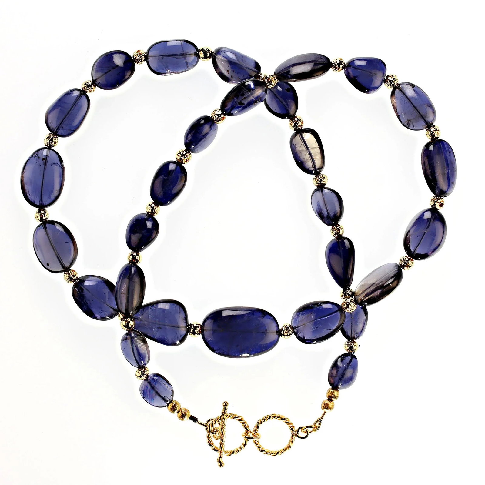 Necklace of Transparent Blue Iolite Goldy Accents - 5