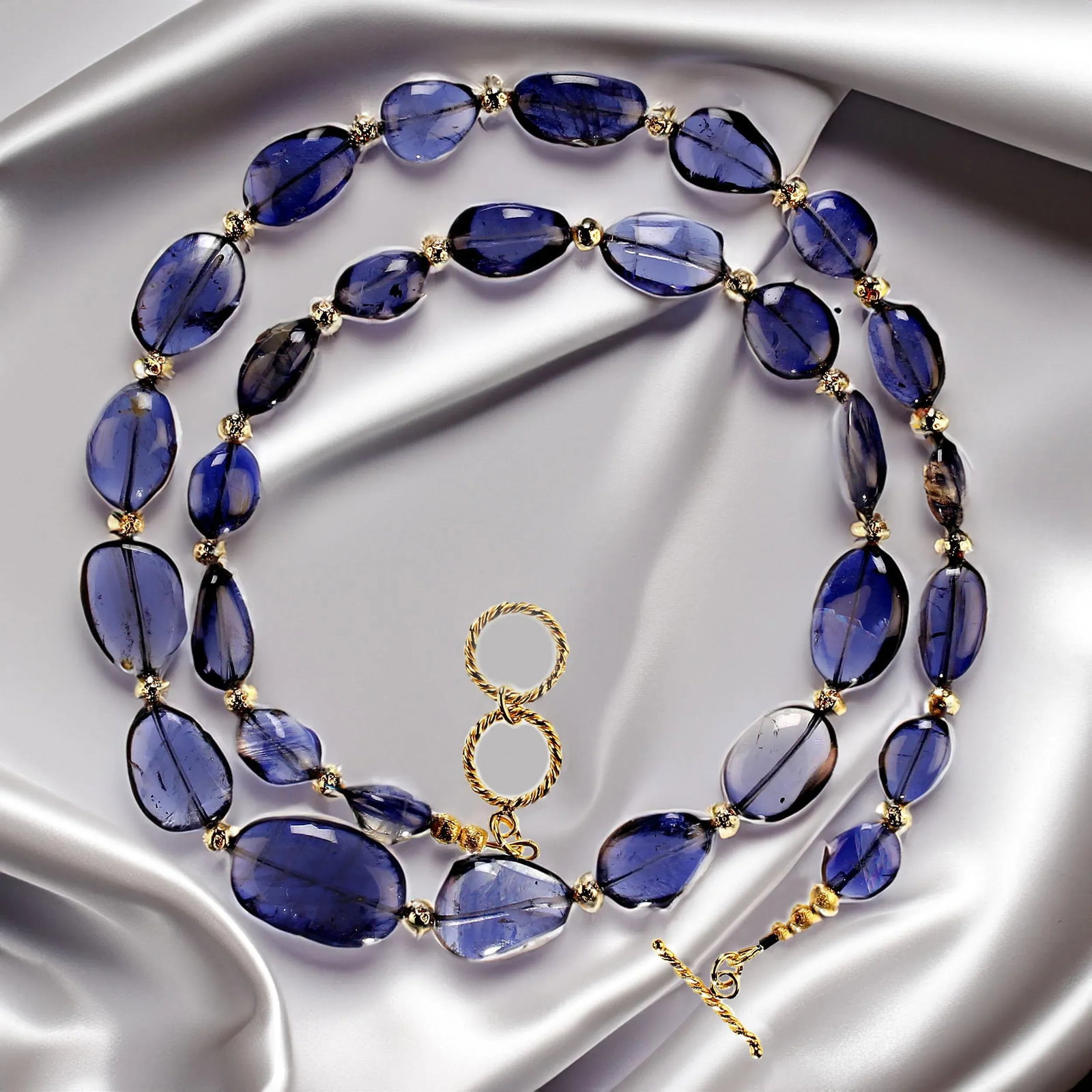 Necklace of Transparent Blue Iolite Goldy Accents - 6