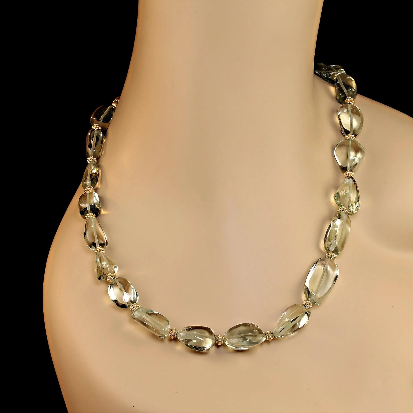 Praziolite Graduated Necklace With Goldy Accents - 3