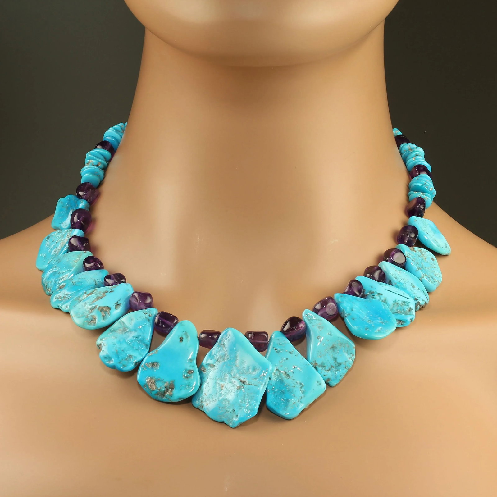 Graduated Sleeping Beauty Turquoise Tablets and Amethyst Necklace - 2