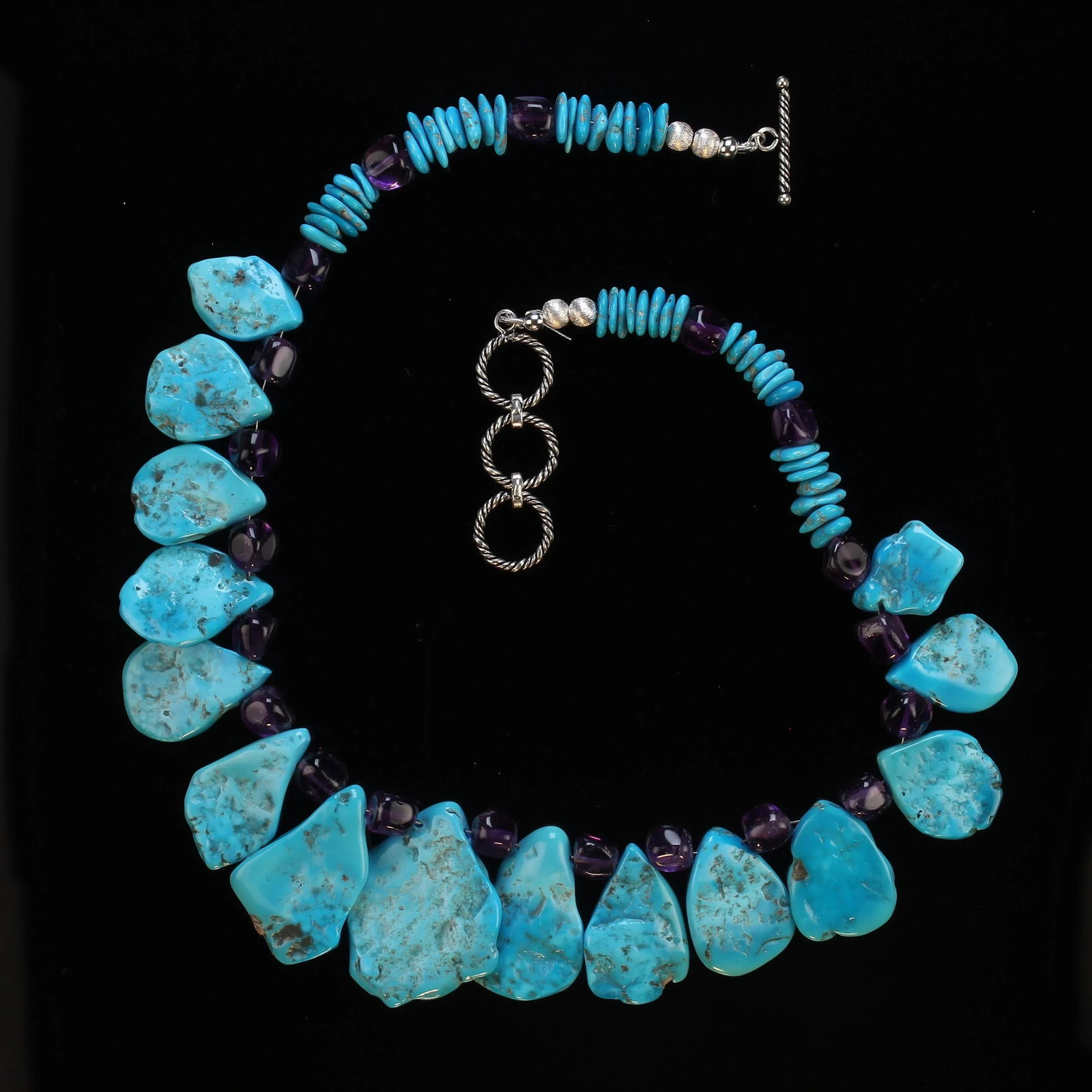 Graduated Sleeping Beauty Turquoise Tablets and Amethyst Necklace - 3