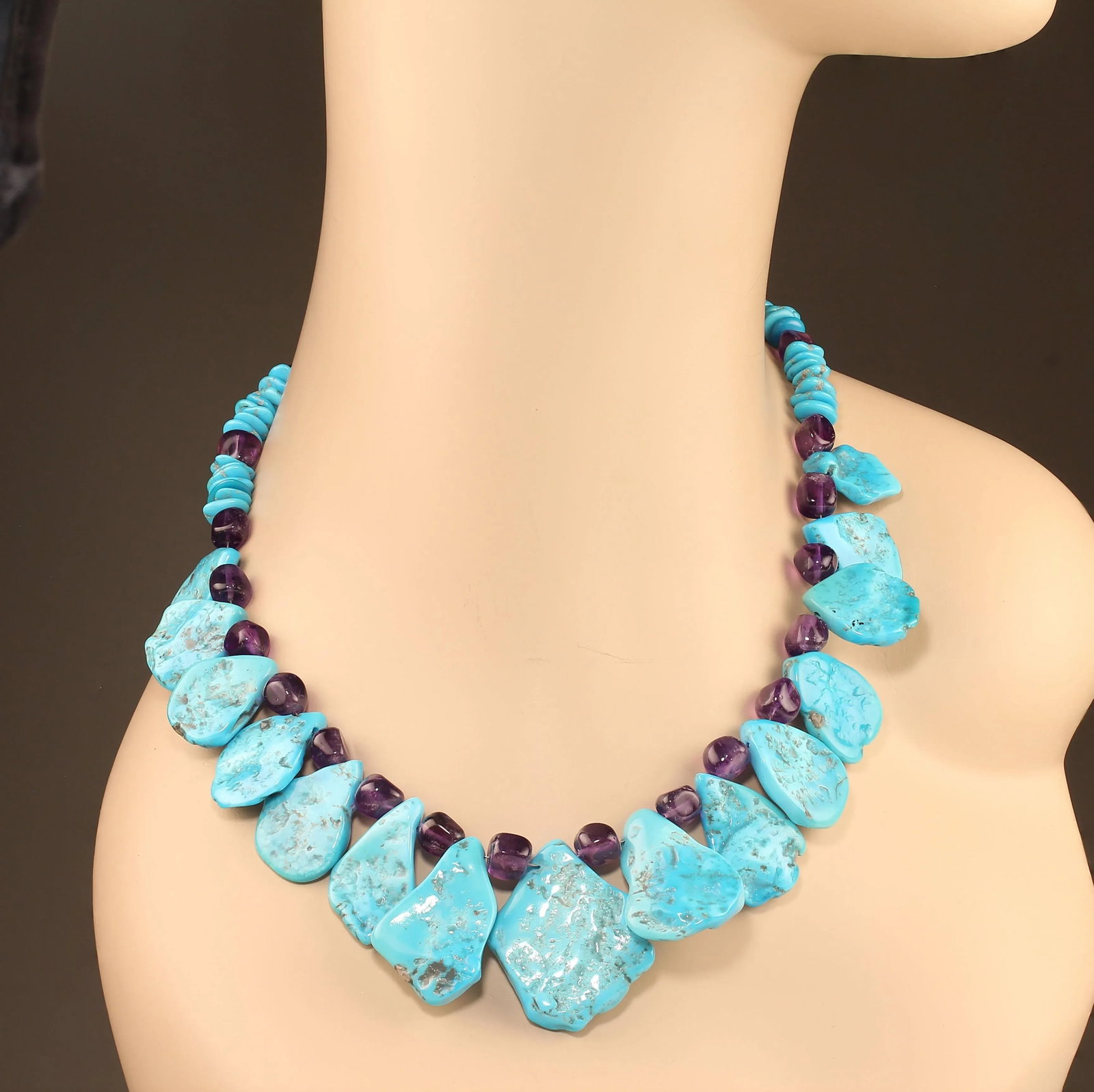 Graduated Sleeping Beauty Turquoise Tablets and Amethyst Necklace - 4