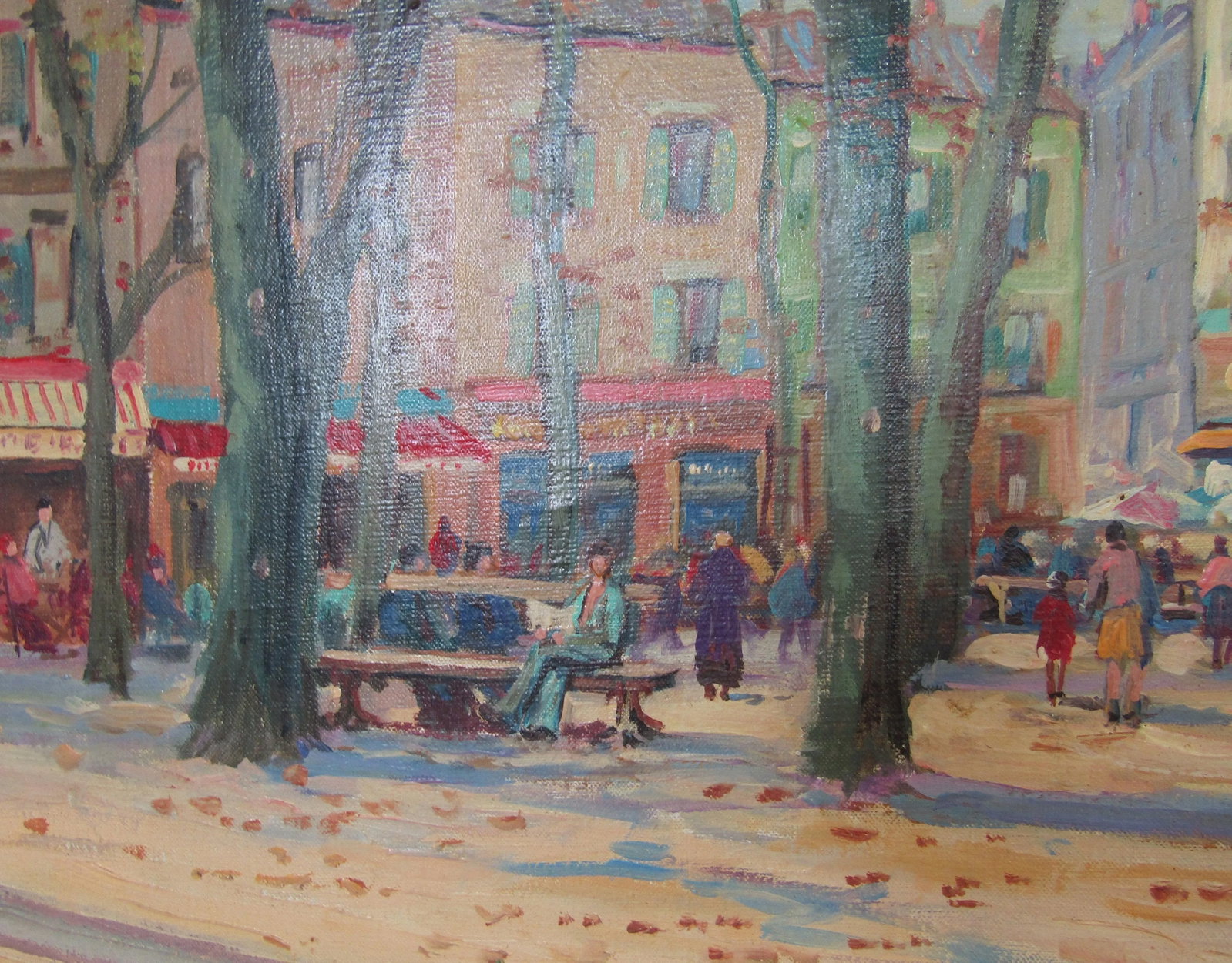 Impressionist Autumn Cityscape Early 20th-Century Oil Painting on Canvas Framed Signed - 5