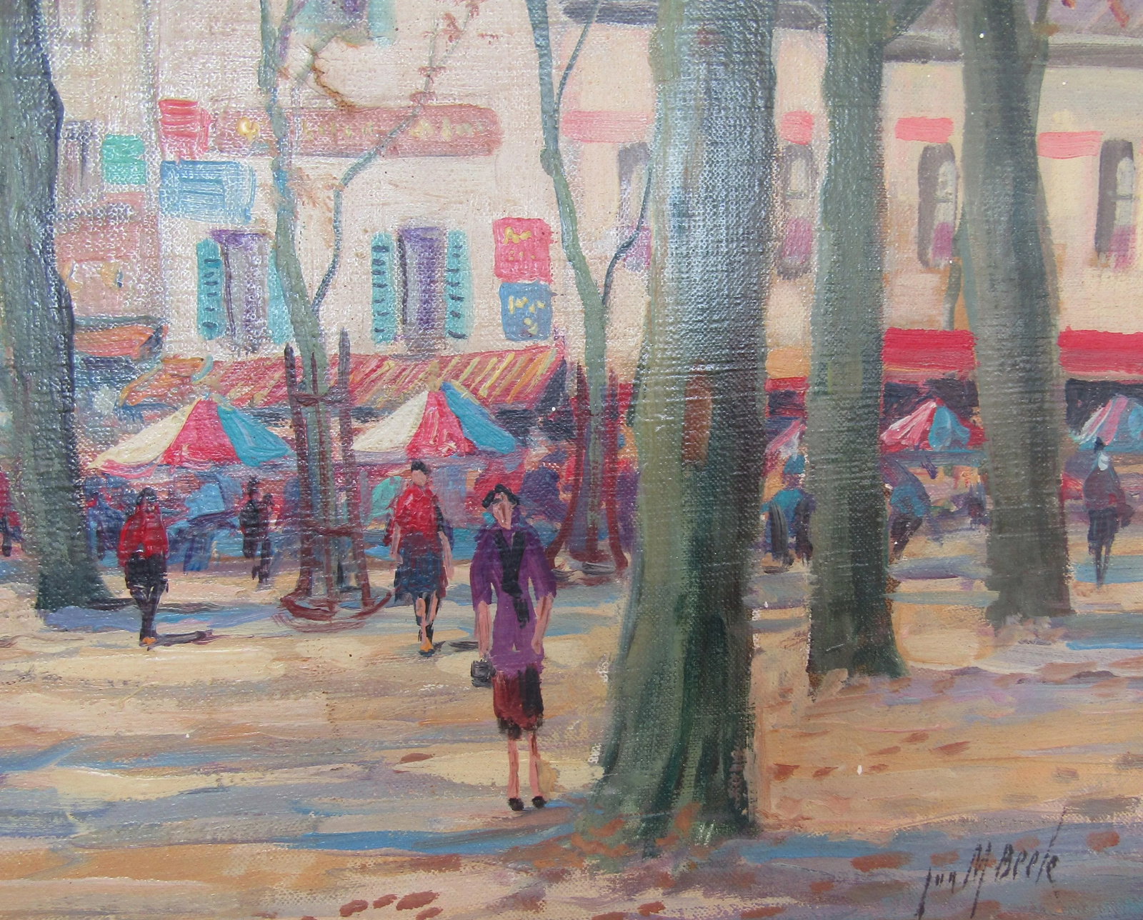 Impressionist Autumn Cityscape Early 20th-Century Oil Painting on Canvas Framed Signed - 6