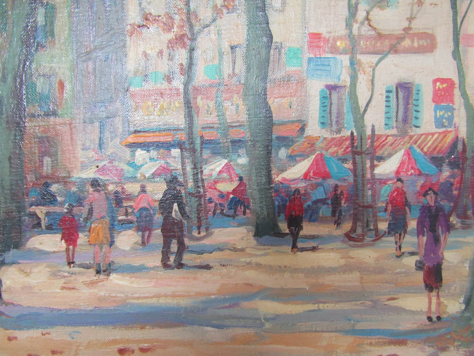 Impressionist Autumn Cityscape Early 20th-Century Oil Painting on Canvas Framed Signed - 7