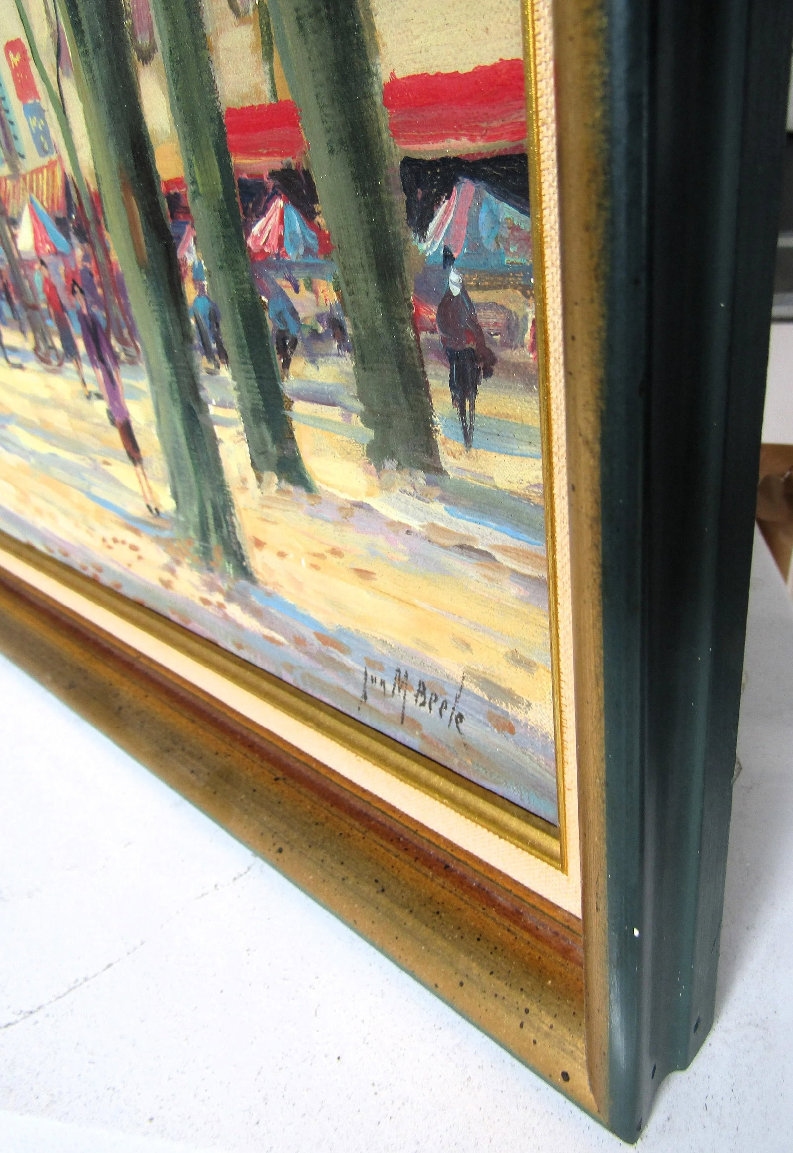 Impressionist Autumn Cityscape Early 20th-Century Oil Painting on Canvas Framed Signed - 8