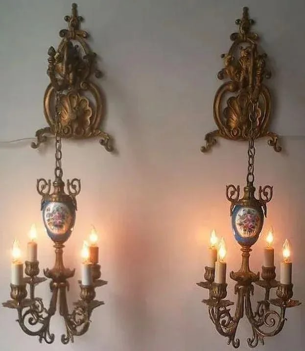Floral Pendant Lights or Sconces - a Pair - 2