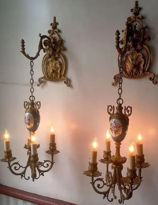Floral Pendant Lights or Sconces - a Pair - 4