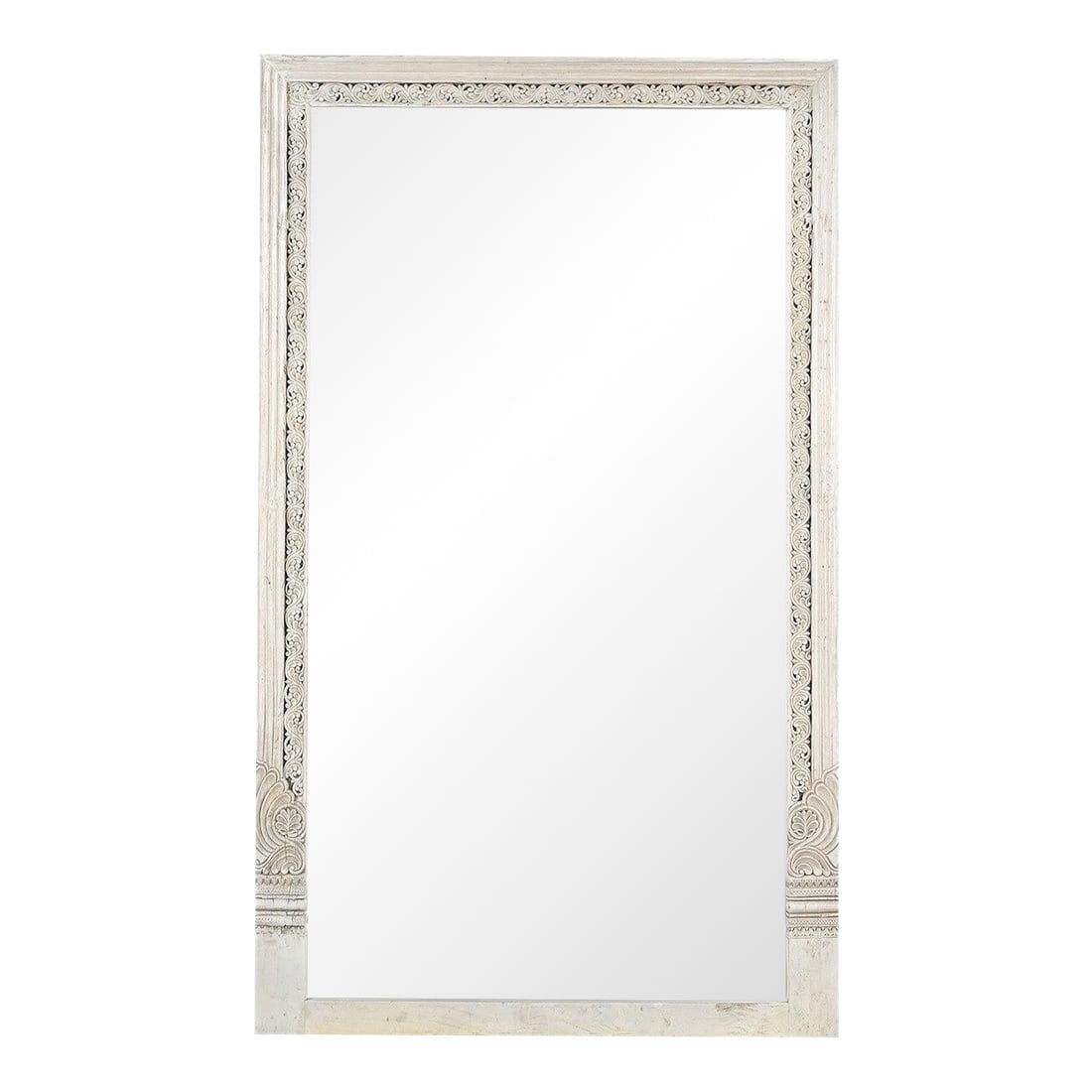 1960's Farmhouse Style Door Frame Repurposed Tall Full Mirror: Dimensions: 40"W X 3"D X 71"H Features: "• 100% solid teak wood frame "• Early 1900s antique doorframe repurposed "• Entirely handmade by expert artisans "• Hand-distressed