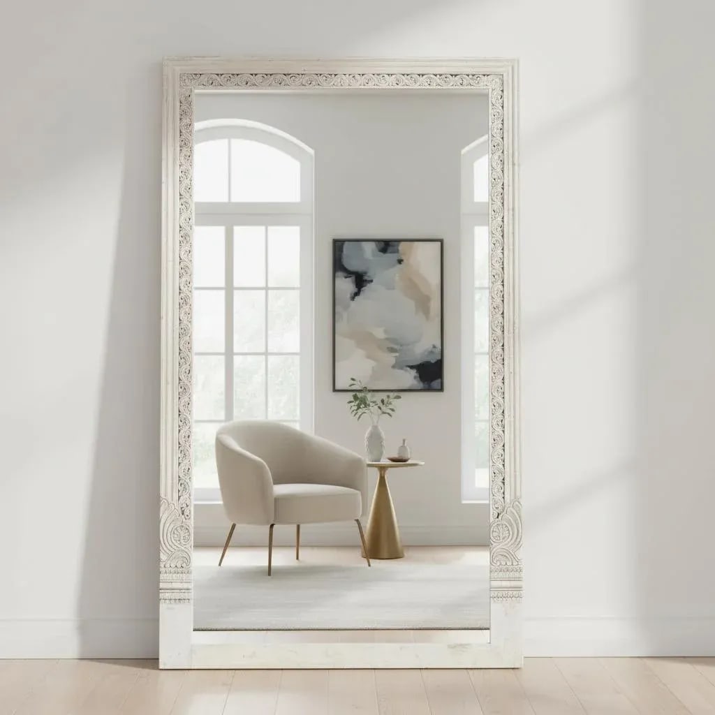1960's Farmhouse Style Door Frame Repurposed Tall Full Mirror - 2