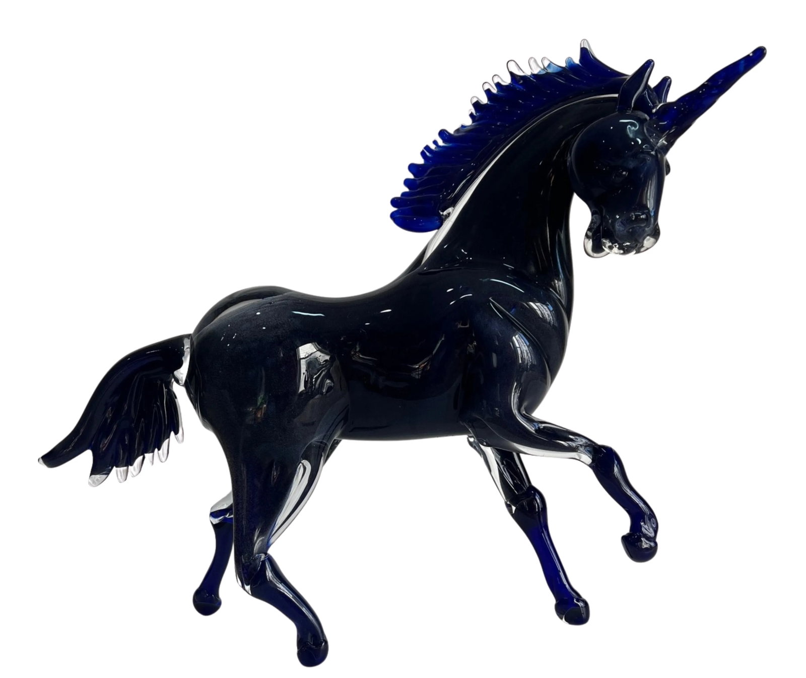 Vintage Murano Cobalt Art Glass Sculpture Unicorn Horse Signed Guiman 1/1 - 16