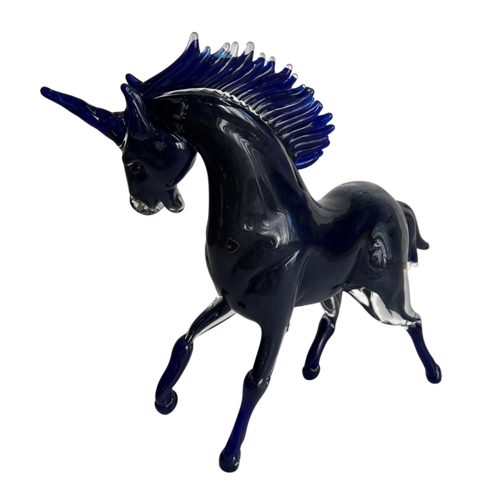 Vintage Murano Cobalt Art Glass Sculpture Unicorn Horse Signed Guiman 1/1 - 2