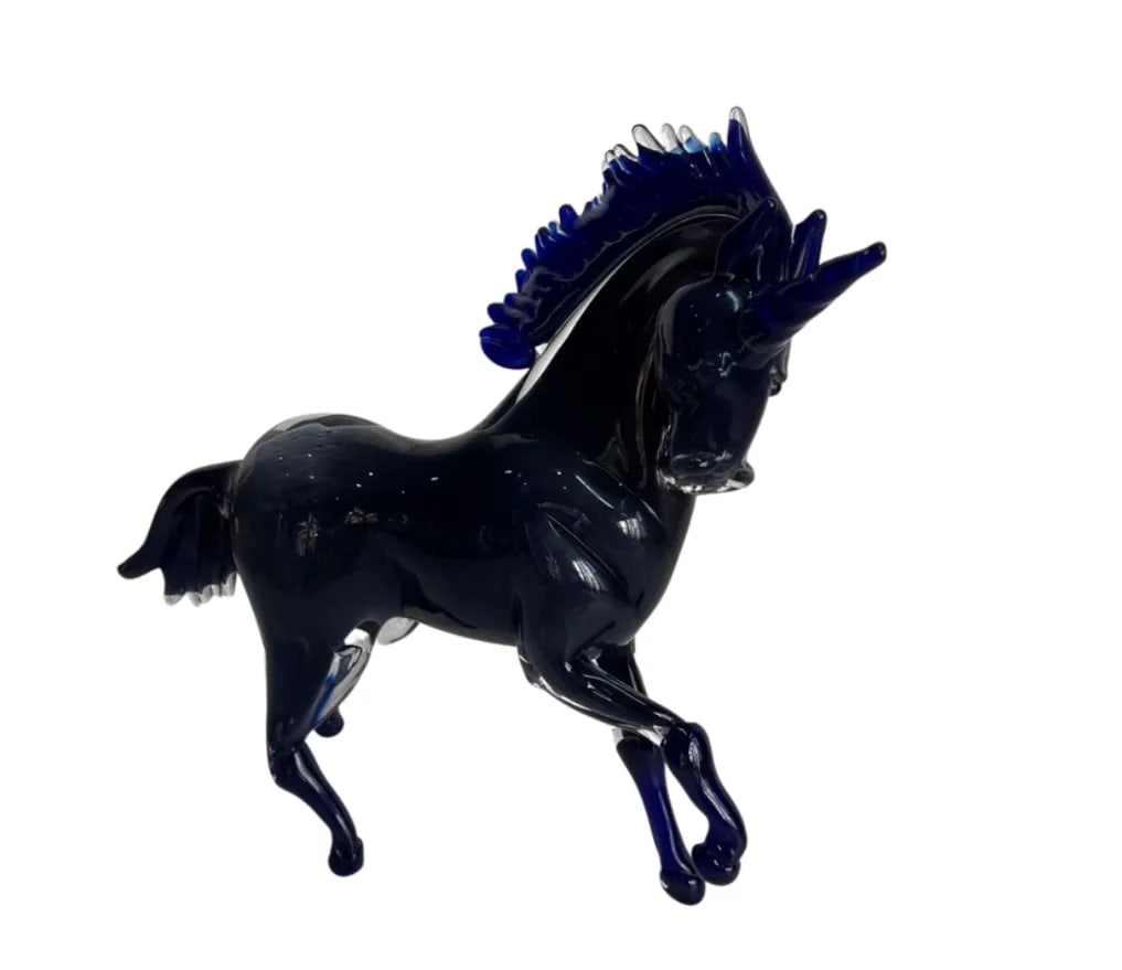 Vintage Murano Cobalt Art Glass Sculpture Unicorn Horse Signed Guiman 1/1 - 4