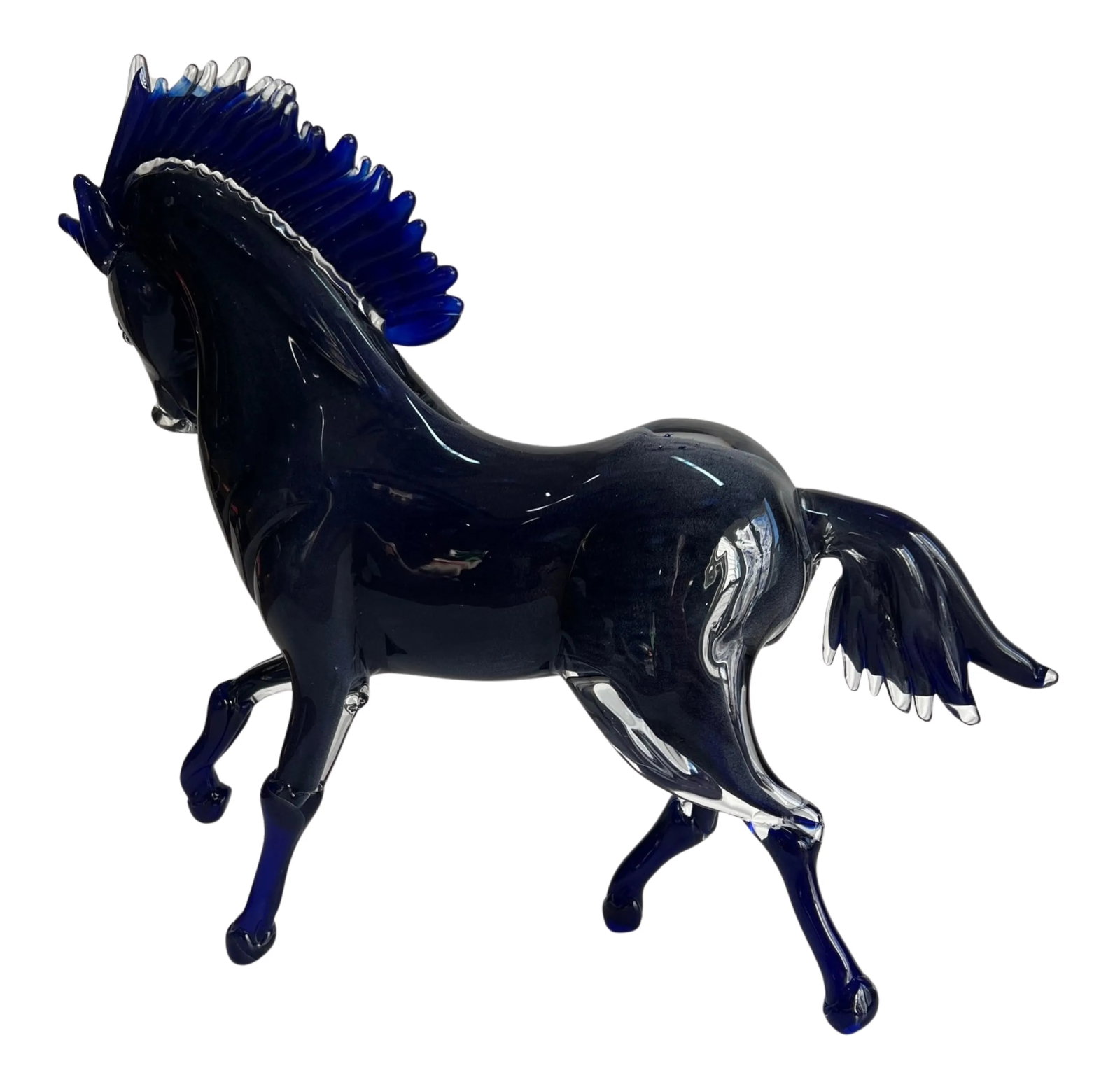 Vintage Murano Cobalt Art Glass Sculpture Unicorn Horse Signed Guiman 1/1 - 5