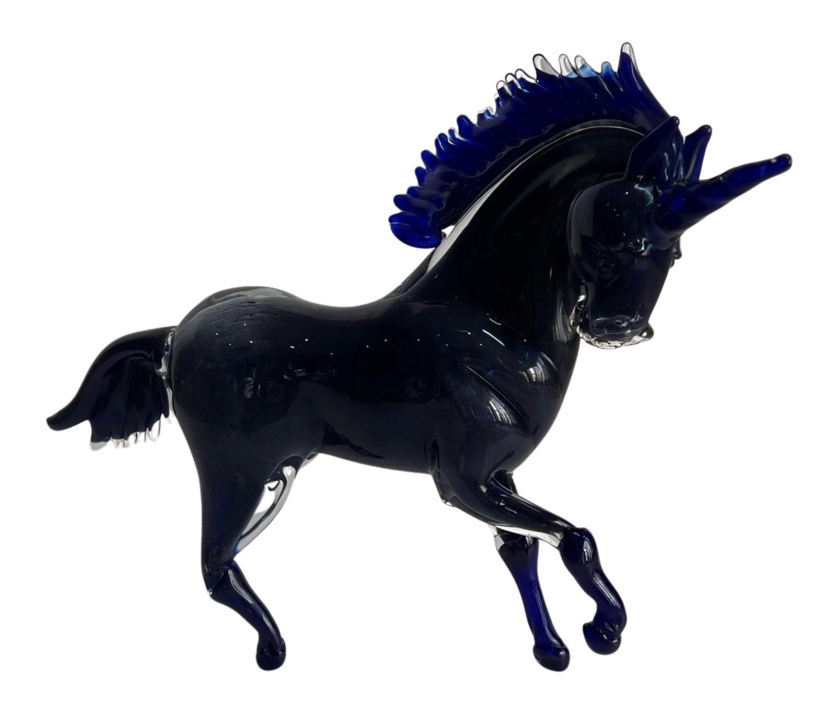 Vintage Murano Cobalt Art Glass Sculpture Unicorn Horse Signed Guiman 1/1 - 9