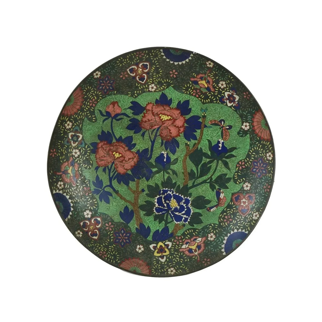Antique Japanese Cloisonne Early Edo Green Enamel Plate - 2