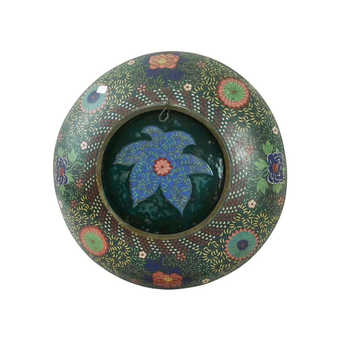 Antique Japanese Cloisonne Early Edo Green Enamel Plate - 4