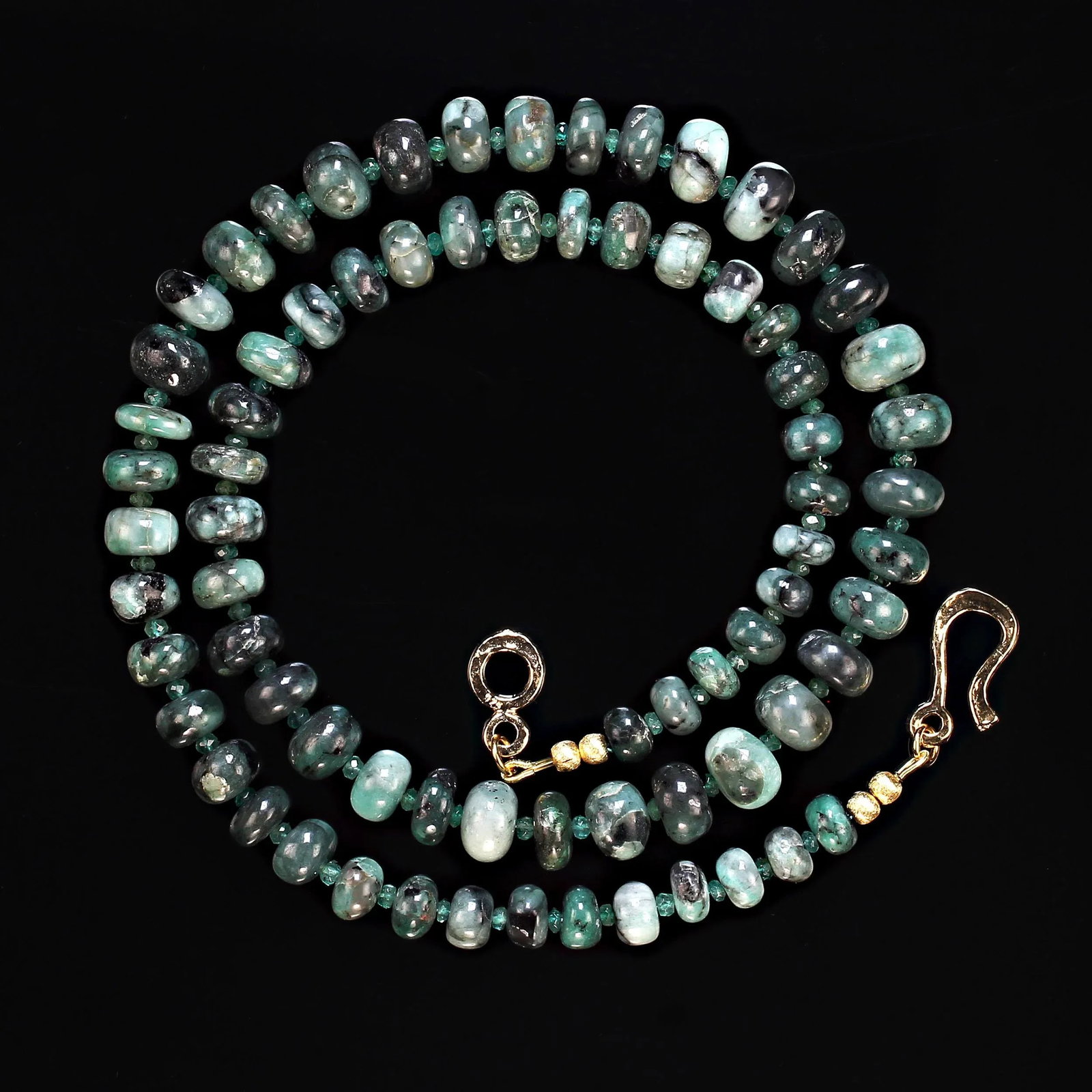 Graduated Rich Green Emerald Matrix Rondelle Necklace - 3
