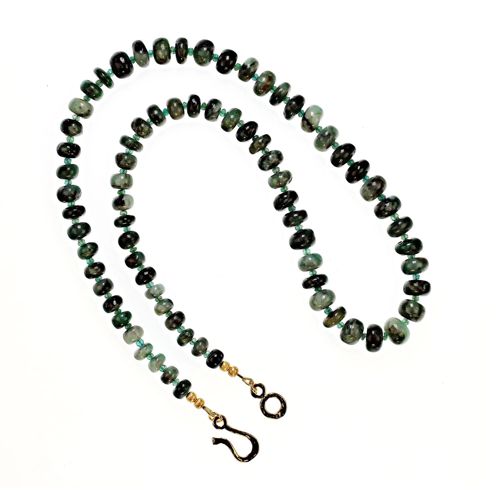 Graduated Rich Green Emerald Matrix Rondelle Necklace - 4