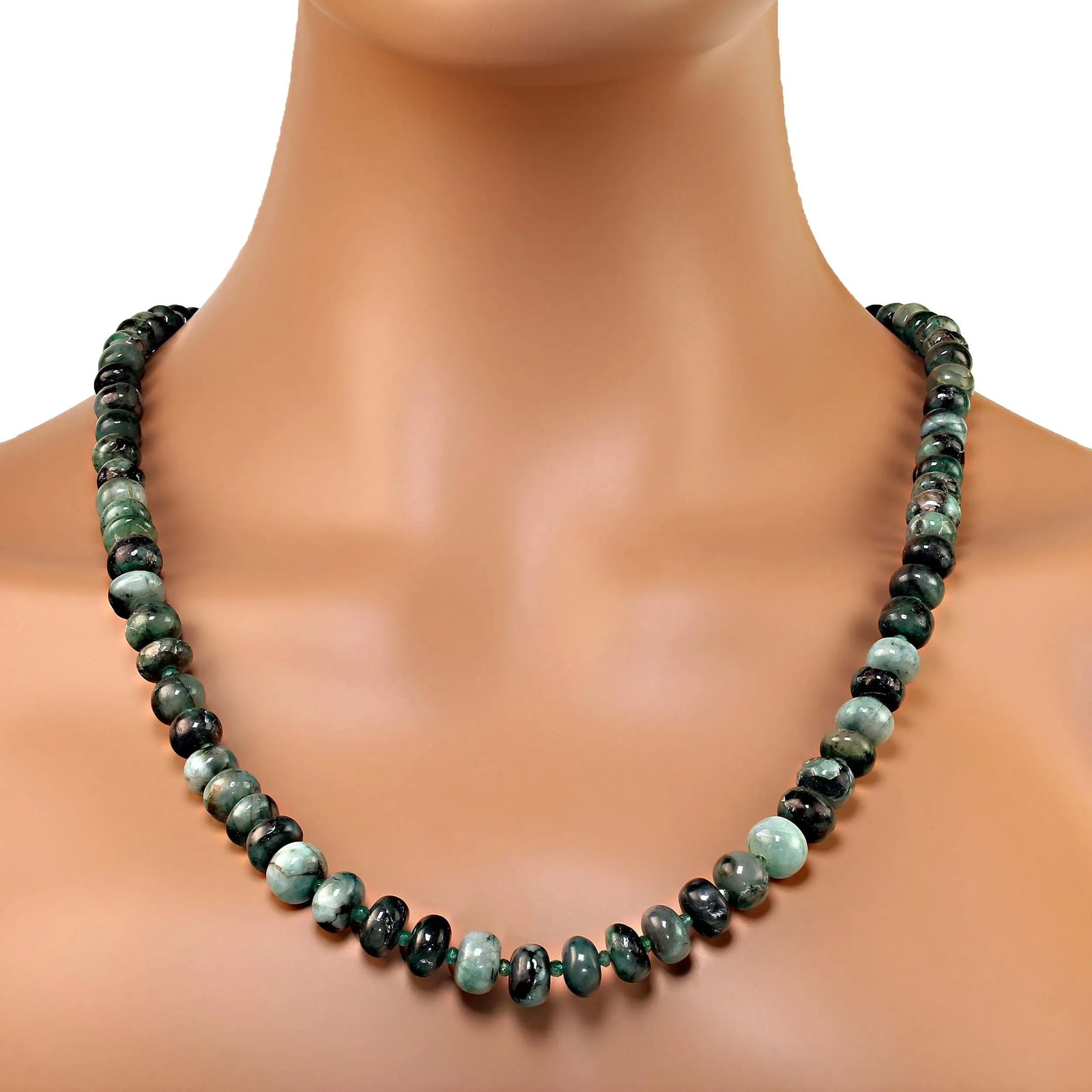 Graduated Rich Green Emerald Matrix Rondelle Necklace - 5