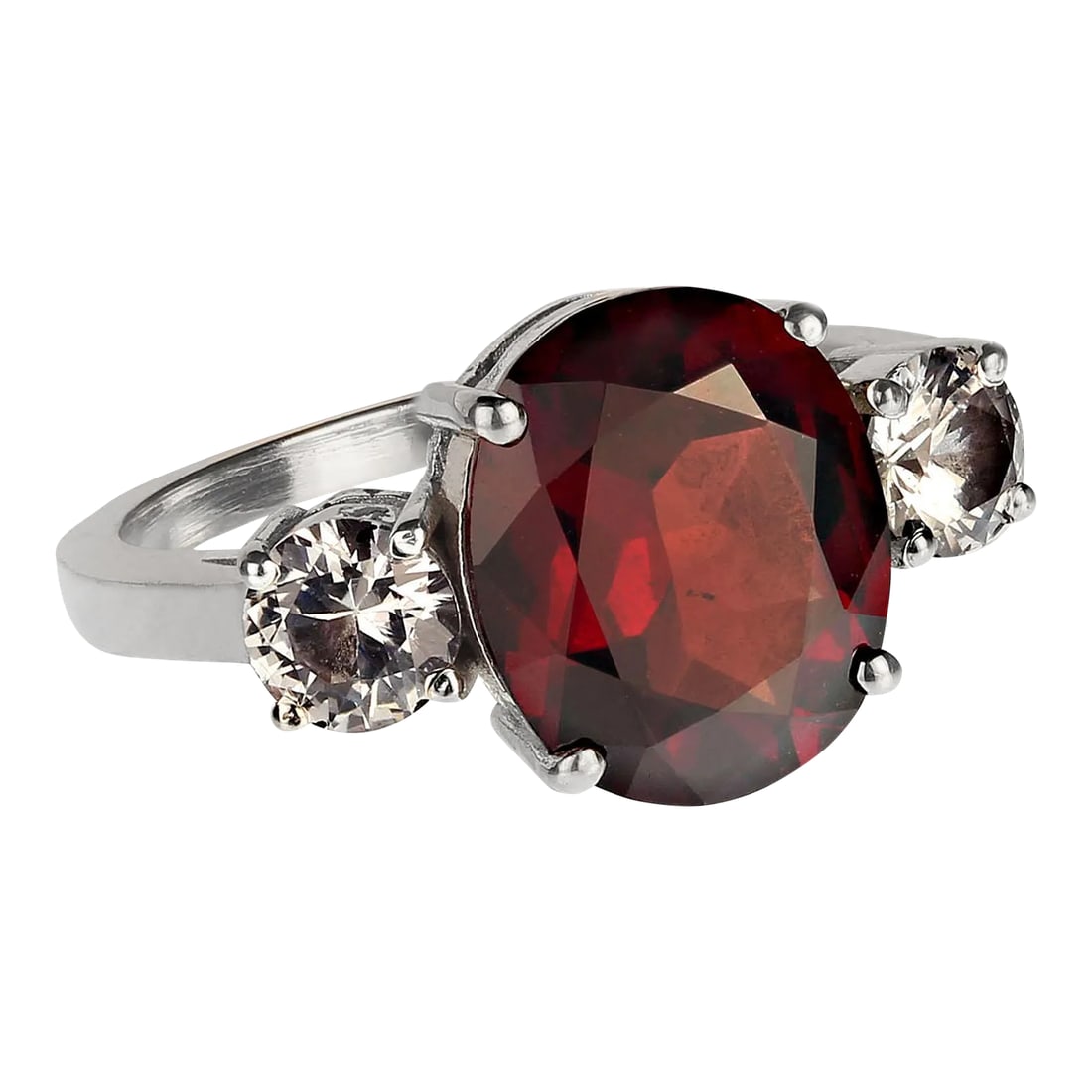 Classic Three Stone Ring of Garnet and White Sapphires Size 8 (1 of 4)