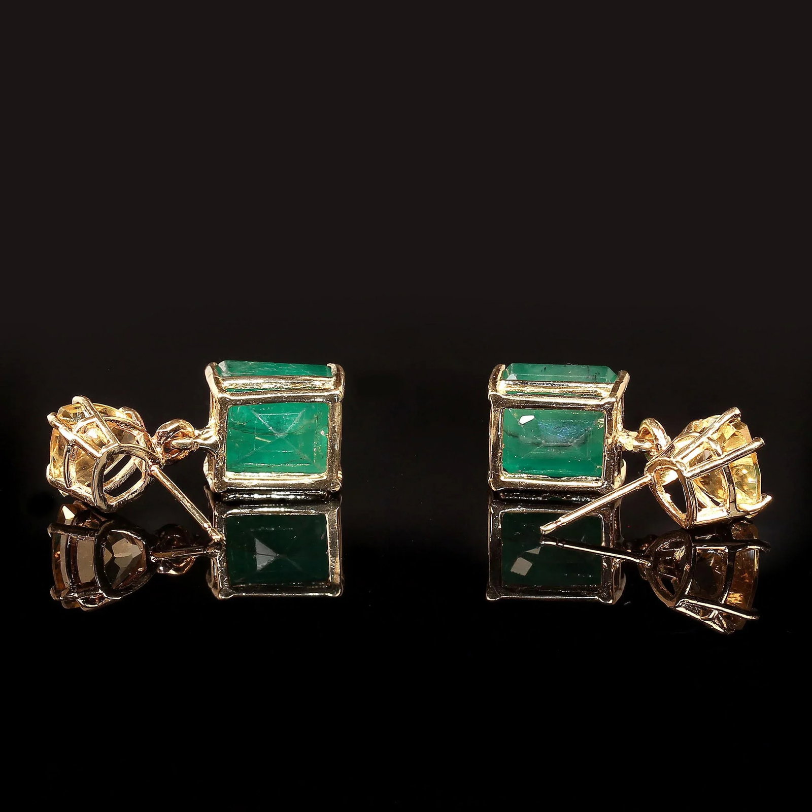 AJD Bold Emerald and Golden Beryl Dangle Earrings in 14k Yellow Gold - 2 Pieces - 3