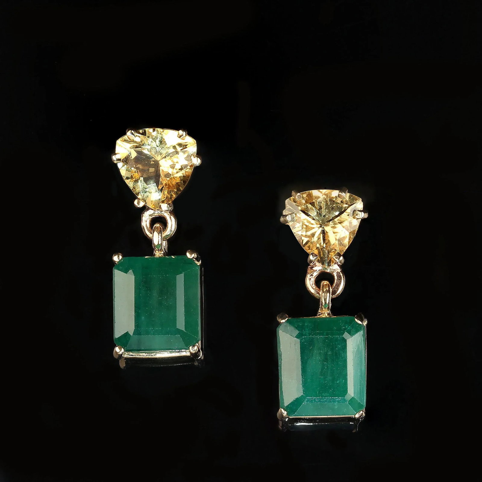 AJD Bold Emerald and Golden Beryl Dangle Earrings in 14k Yellow Gold - 2 Pieces - 4